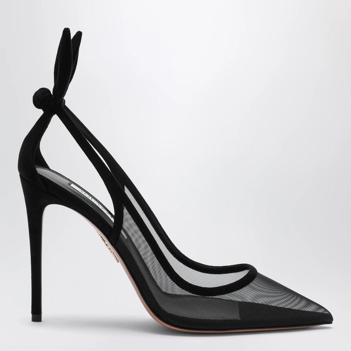Aquazzura - Black Bow Tie pumps in mesh and suede