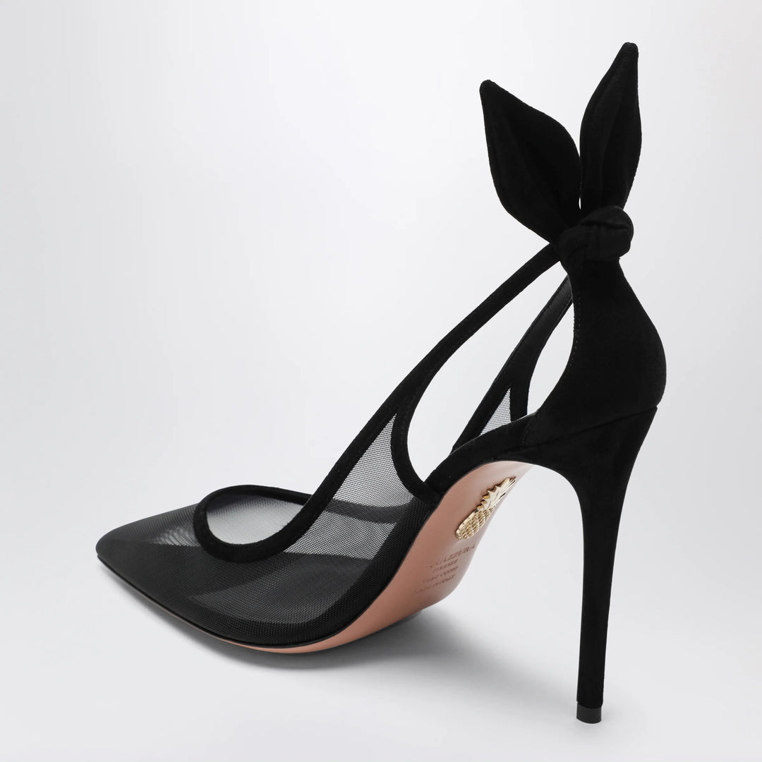Aquazzura - Black Bow Tie pumps in mesh and suede