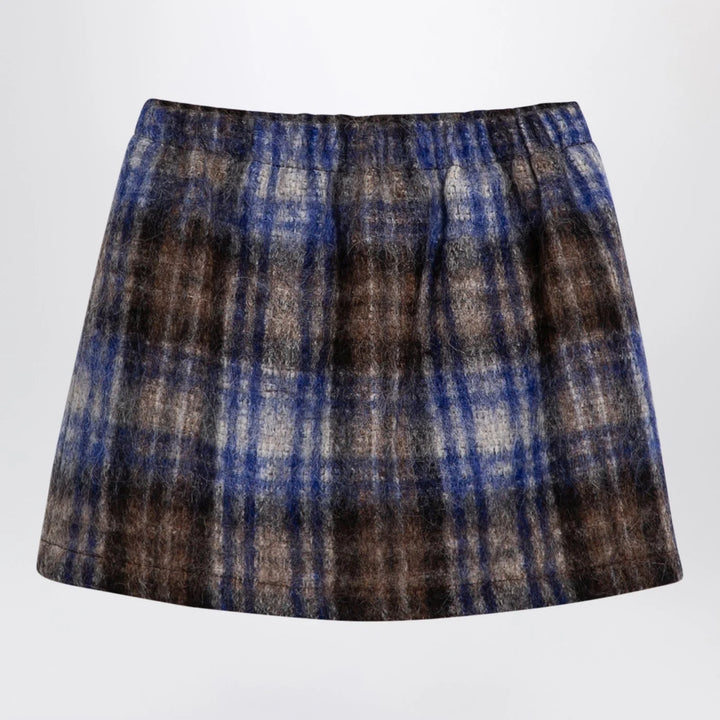 Douuod - Grey/blue wool blend checked skirt