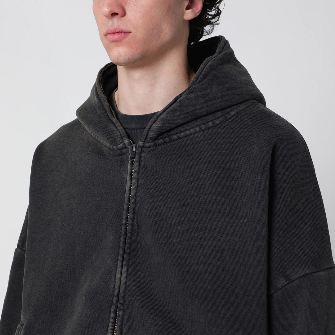 Entire Studios - Washed black cotton zip-up hoodie
