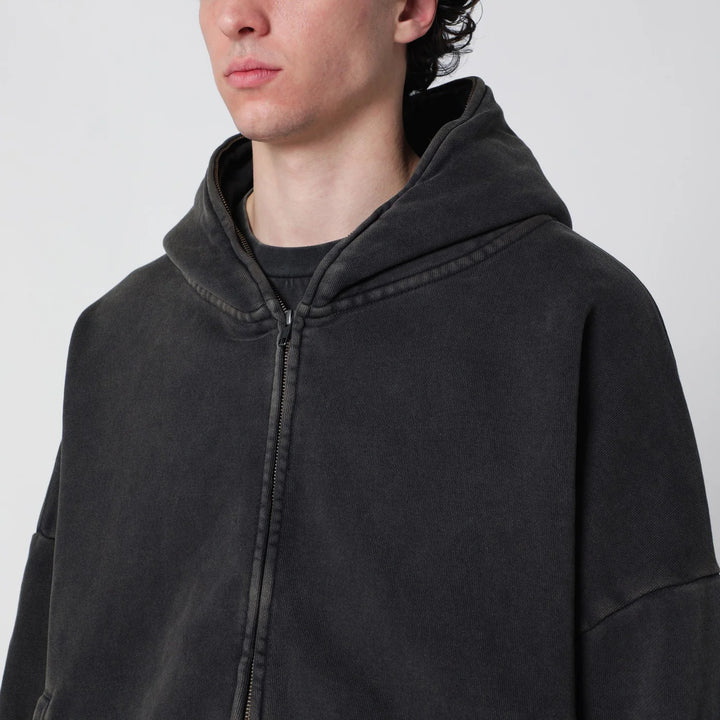 Entire Studios - Washed black cotton zip-up hoodie