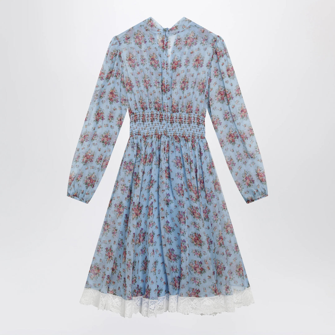 Dolce&amp;Gabbana - Floral bouquet-print chiffon dress in light blue