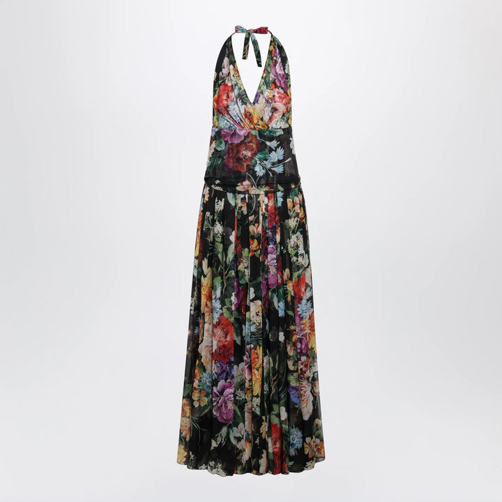 Dolce&amp;Gabbana - Long floral bouquet chiffon dress in black silk