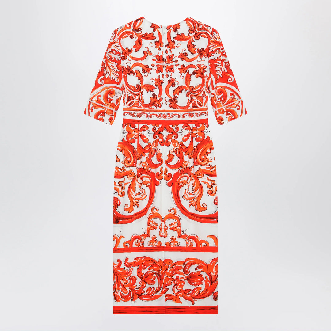 Dolce&amp;Gabbana - Fitted Maiolica-print silk charmeuse dress in orange