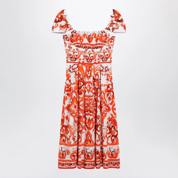 Dolce&amp;Gabbana - Maiolica-print cotton poplin dress in orange