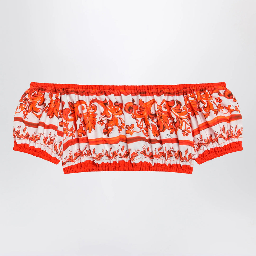 Dolce&amp;Gabbana - Maiolica-print cotton poplin top in orange