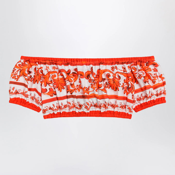 Dolce&amp;Gabbana - Maiolica-print cotton poplin top in orange