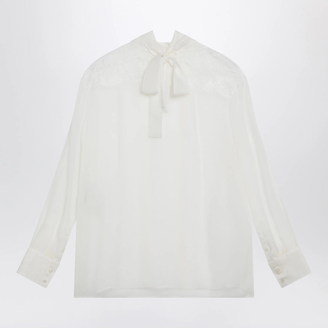 Dolce&amp;Gabbana - Silk chiffon and lace blouse with neck scarf in white