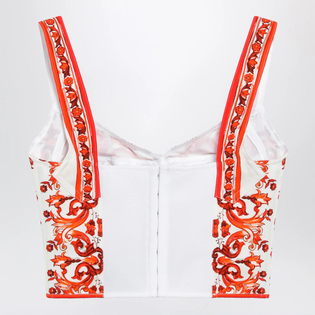 Dolce&amp;Gabbana - Maiolica-print charmeuse bustier top in orange