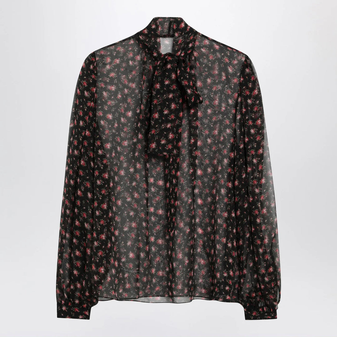 Dolce&amp;Gabbana - Black chiffon blouse with small rose print