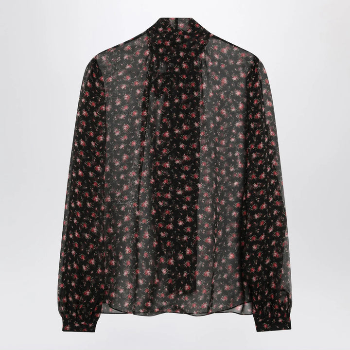 Dolce&amp;Gabbana - Black chiffon blouse with small rose print