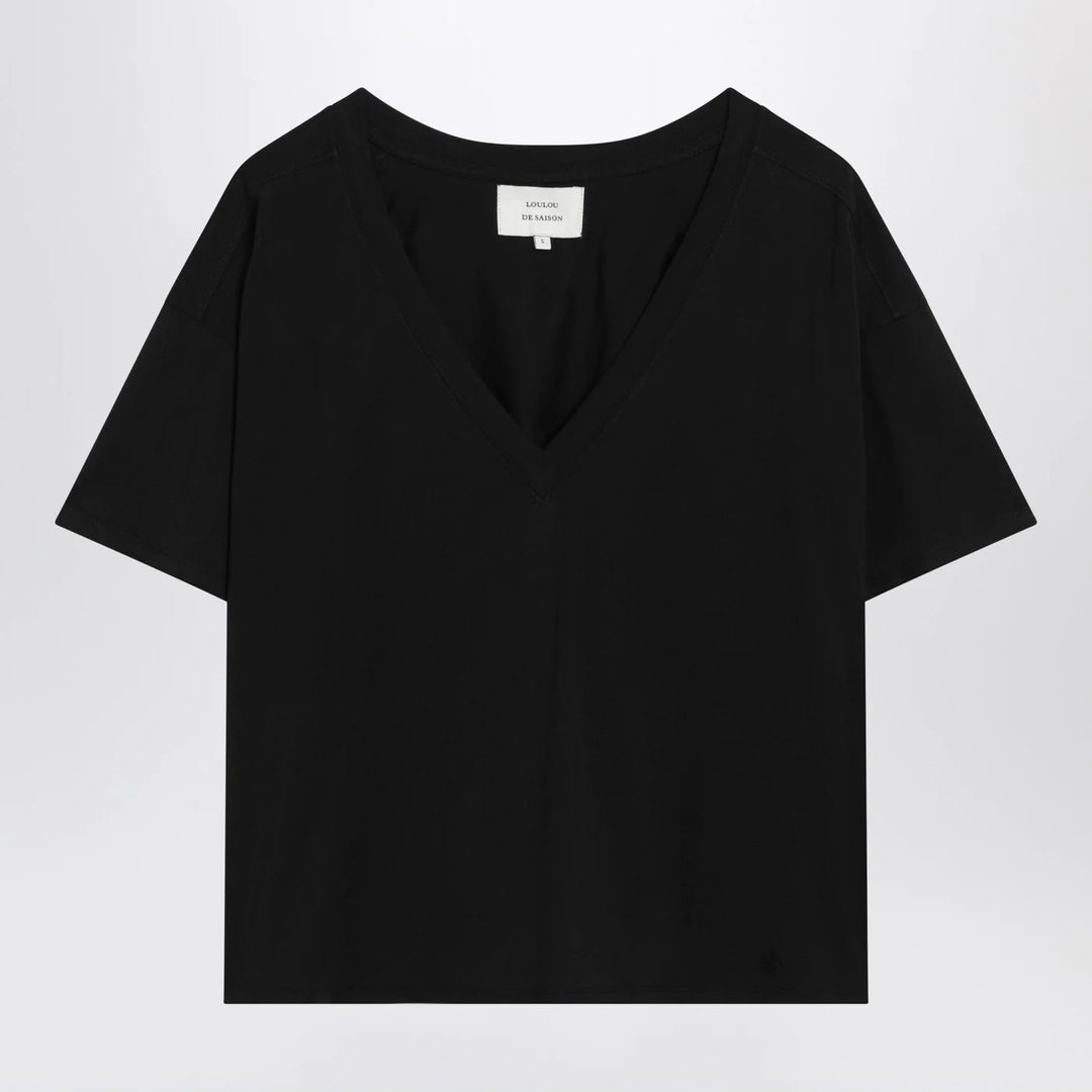 LouLou De Saison - Black cotton V-neck T-shirt