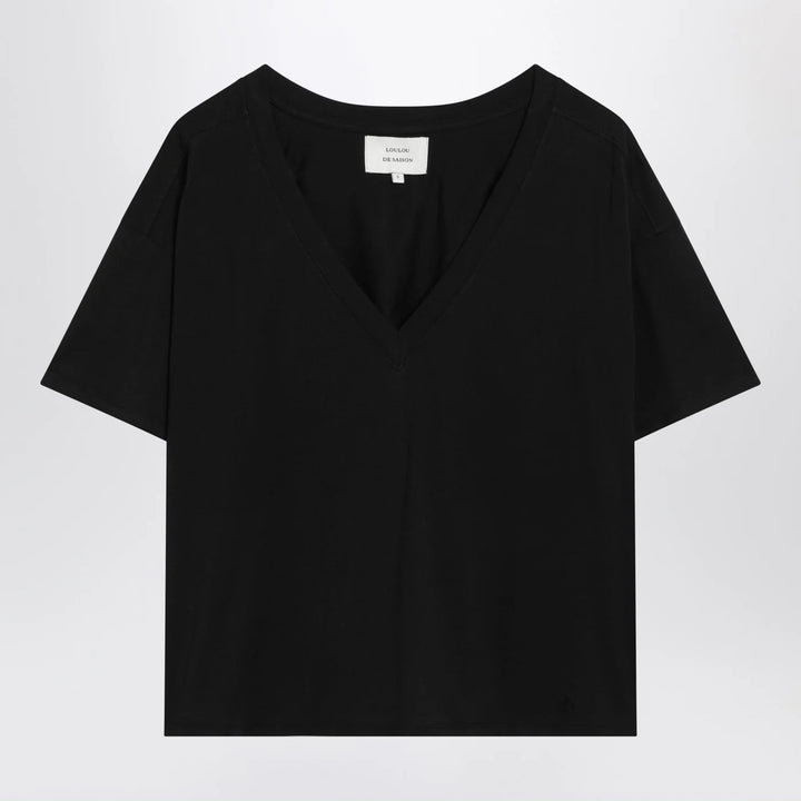 LouLou De Saison - Black cotton V-neck T-shirt