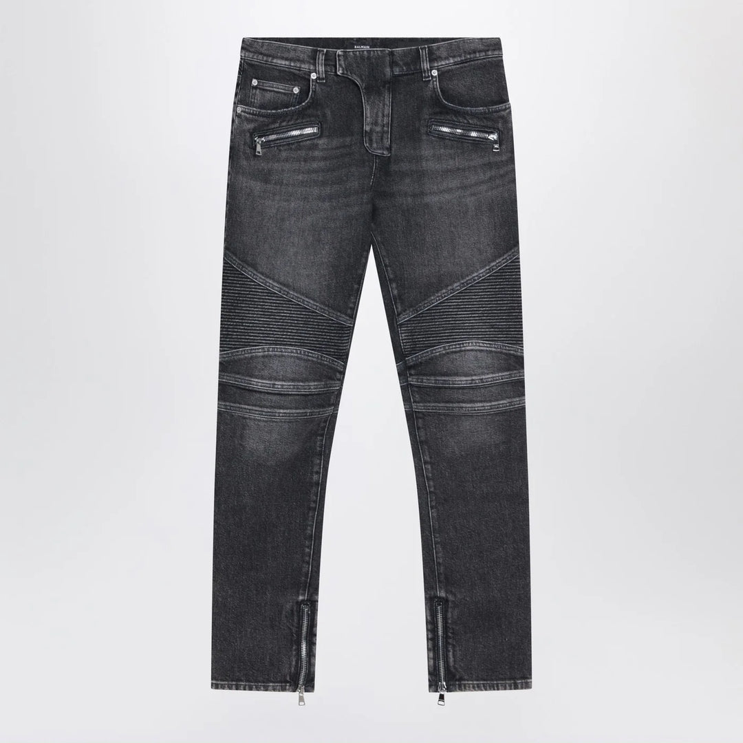 Balmain - Grey washed slim biker jeans