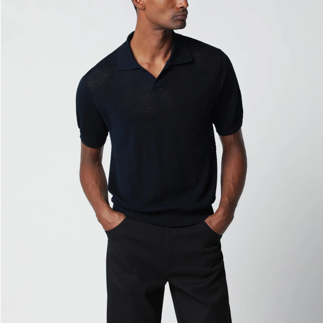 Tagliatore - Blue openwork cotton polo shirt