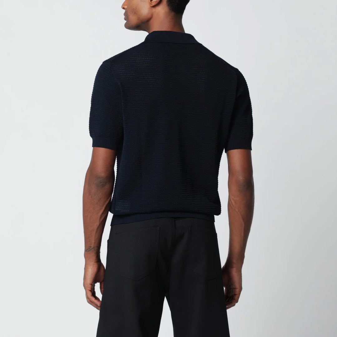 Tagliatore - Blue openwork cotton polo shirt