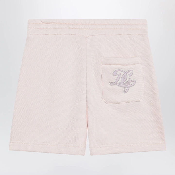 Dolce&amp;Gabbana - Pink cotton drawstring shorts with embroidered logo