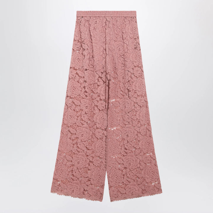 Dolce&amp;Gabbana - High-waist flared floral lace pants in dusty pink