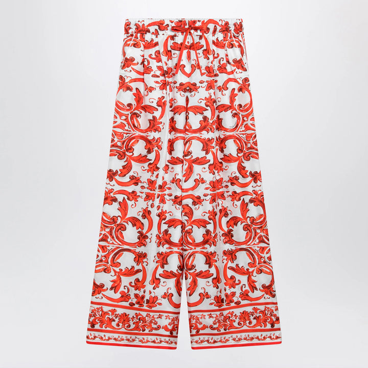 Dolce&amp;Gabbana - Wide-leg Majolica-print silk twill pants in orange