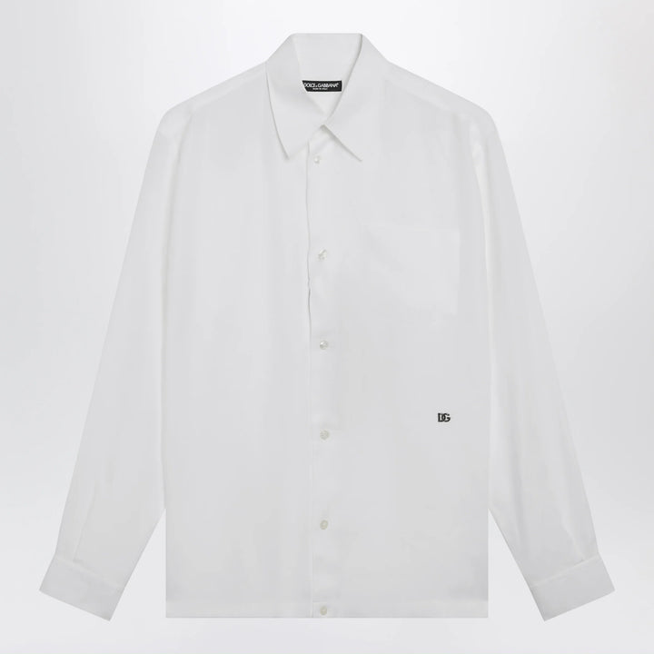 Dolce&amp;Gabbana - Hawaii-fit linen shirt with DG hardware, optic white