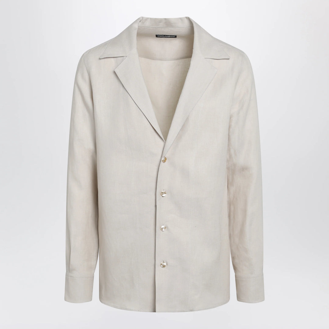 Dolce&amp;Gabbana - Long-sleeve V-neck linen shirt in pastel beige