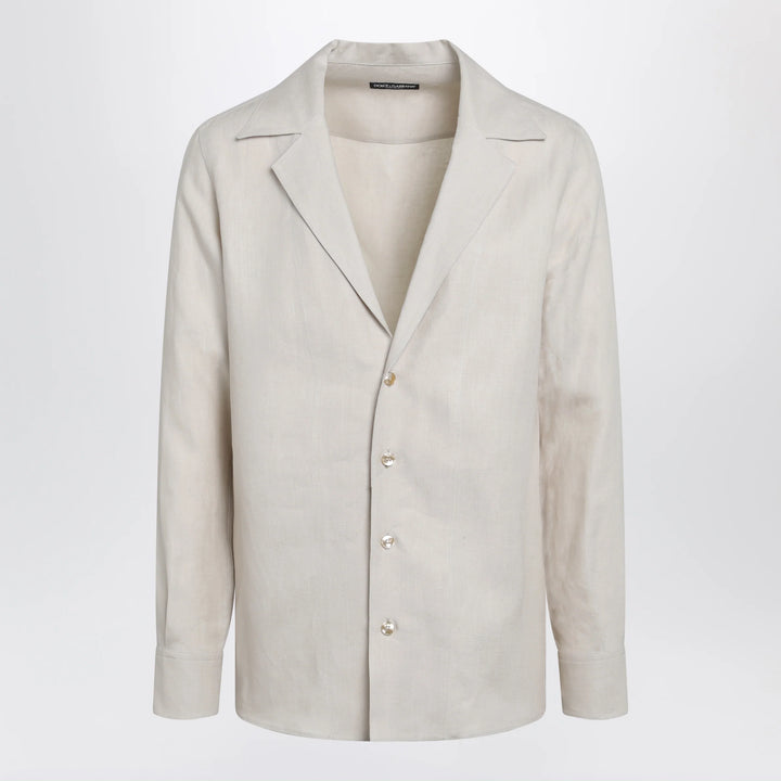Dolce&amp;Gabbana - Long-sleeve V-neck linen shirt in pastel beige