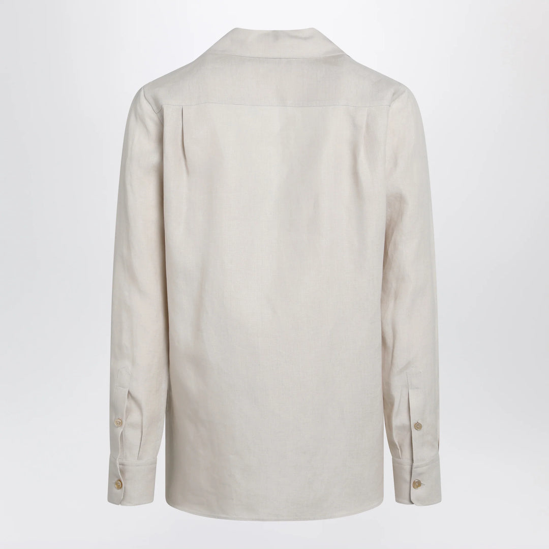 Dolce&amp;Gabbana - Long-sleeve V-neck linen shirt in pastel beige