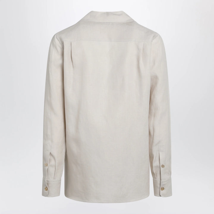Dolce&amp;Gabbana - Long-sleeve V-neck linen shirt in pastel beige