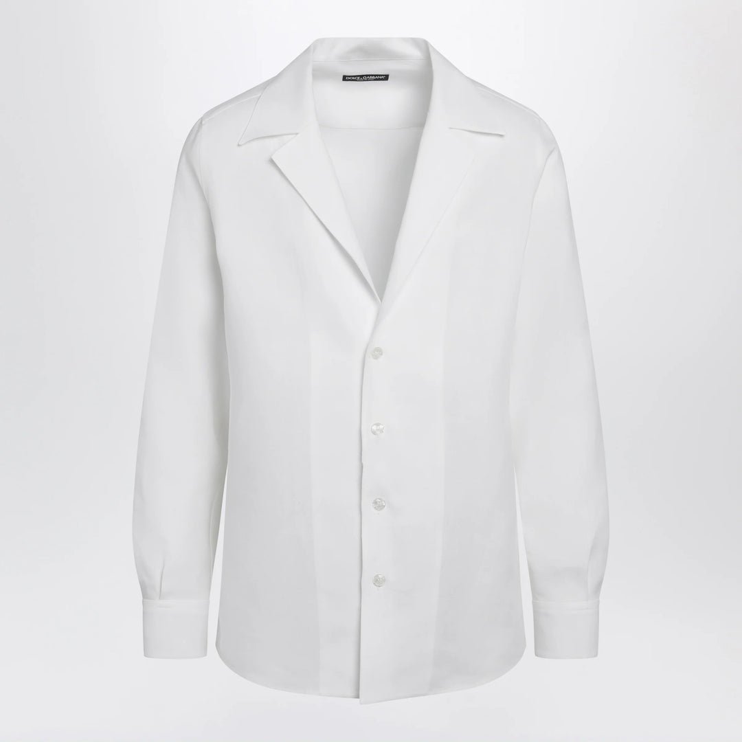Dolce&amp;Gabbana - Long-sleeve V-neck linen shirt in optical white