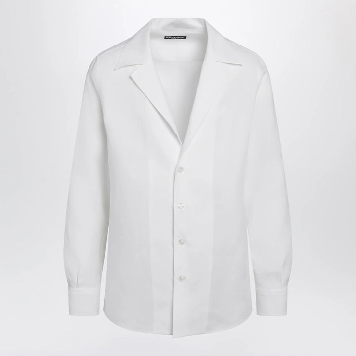 Dolce&amp;Gabbana - Long-sleeve V-neck linen shirt in optical white