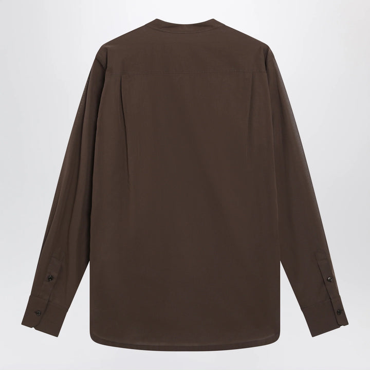 Dolce&amp;Gabbana - Brown cotton canvas mandarin-collar shirt