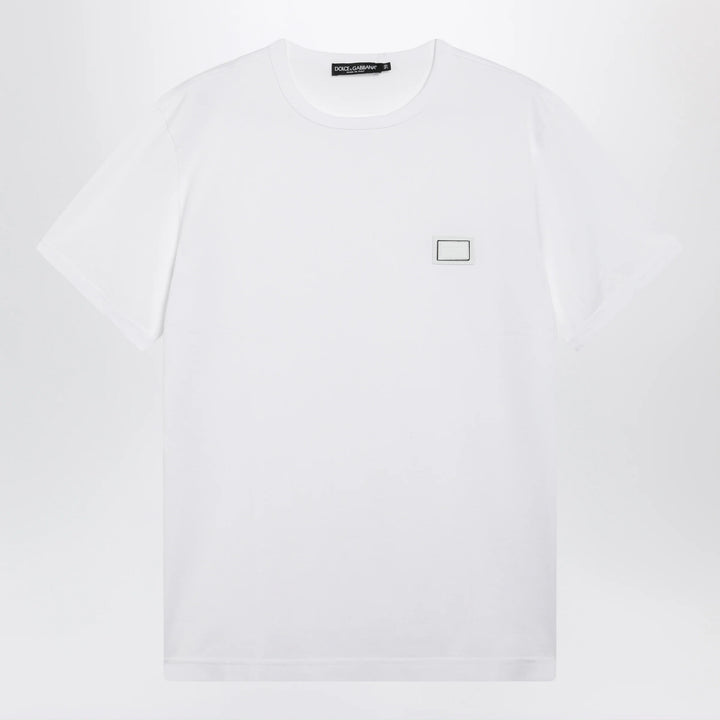 Dolce&amp;Gabbana - Cotton T-shirt with logo plaque in optic white