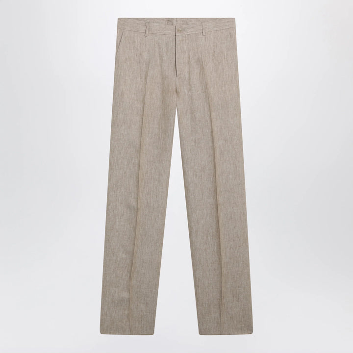 Dolce&amp;Gabbana - Classic linen twill trousers in beige/white mélange