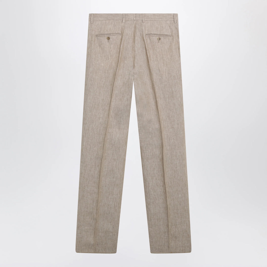 Dolce&amp;Gabbana - Classic linen twill trousers in beige/white mélange
