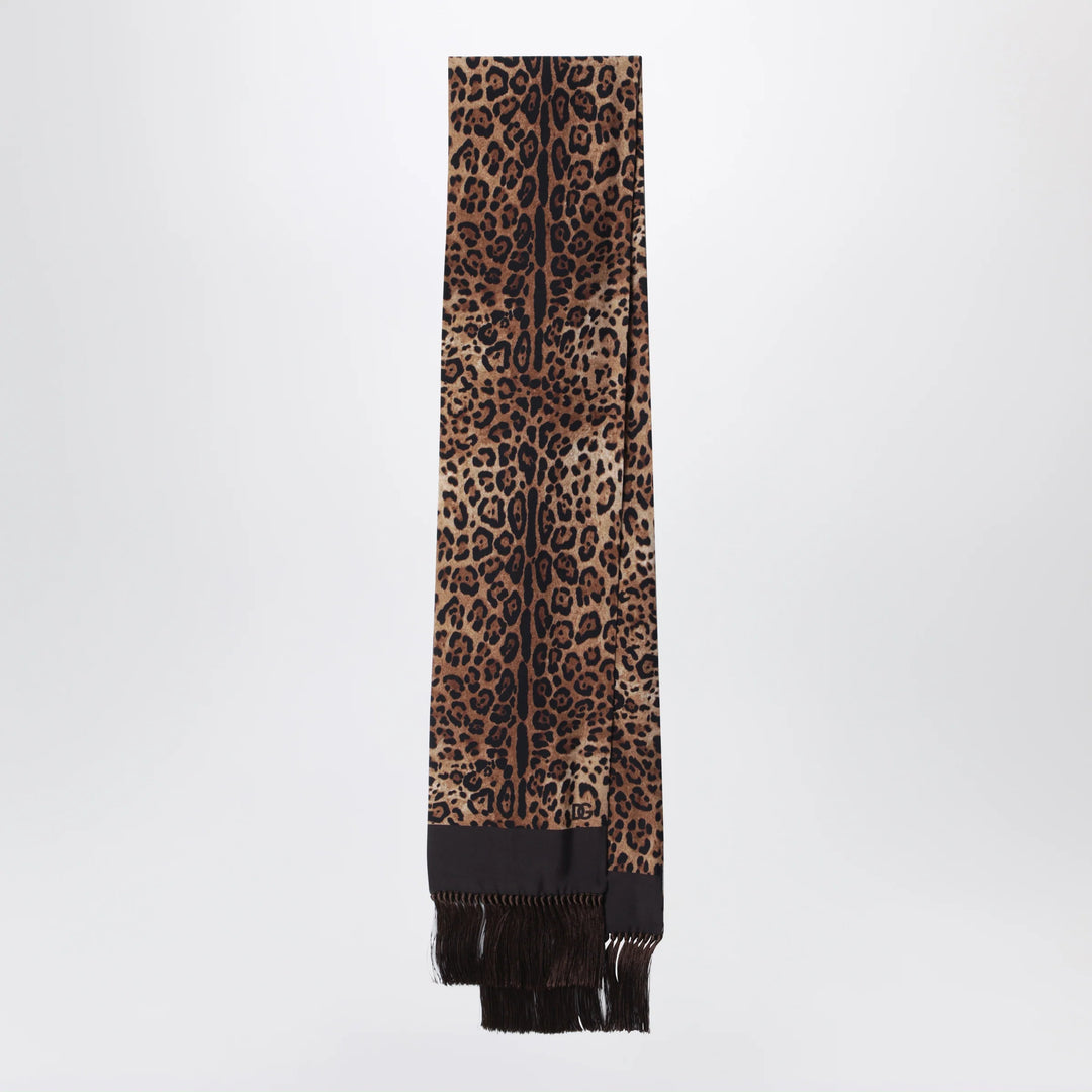 Dolce&amp;Gabbana - Leopard-print silk scarf with fringes