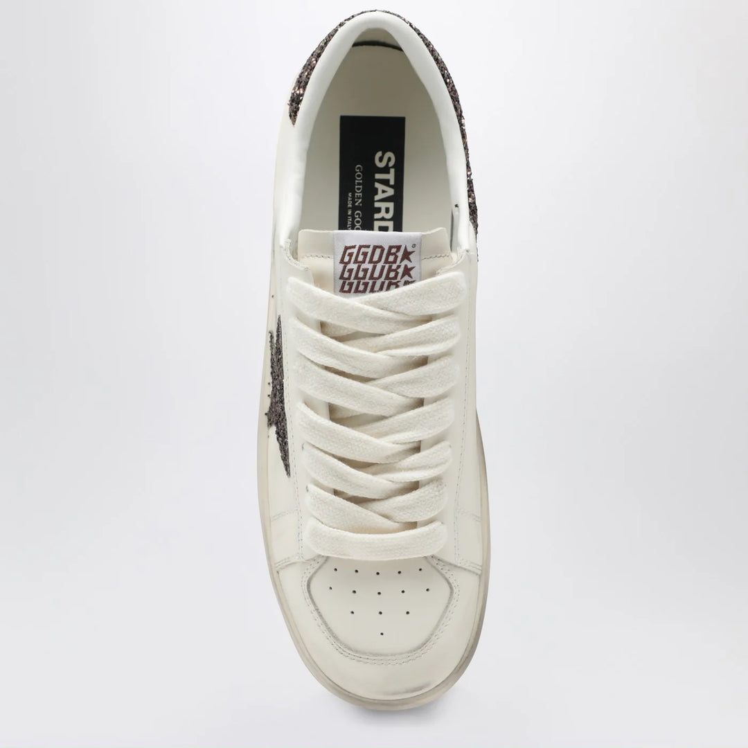 Golden Goose - Stardan Sneakers in white leather and brown glitter