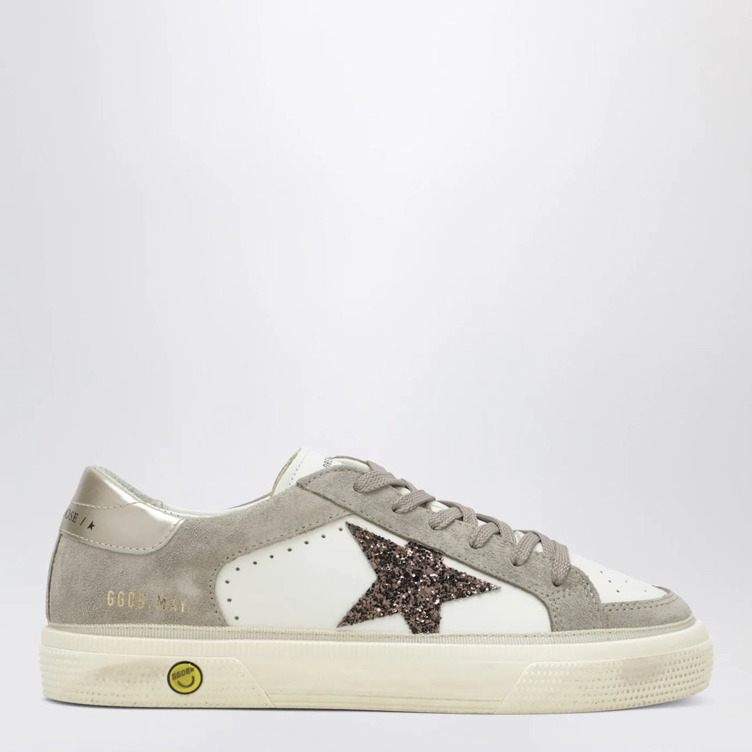 Golden Goose - White/taupe May Sneakers with glitter star