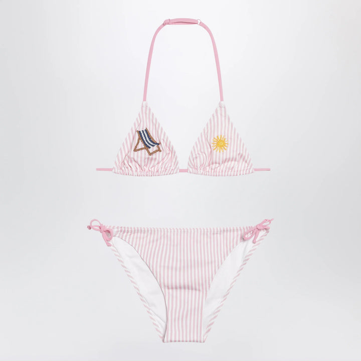MC2 Saint Barth - Pink/white striped bikini with marine embroidery