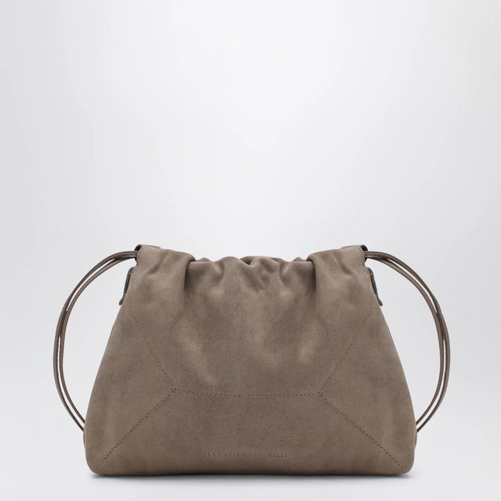 Brunello Cucinelli - BC Duo Pouch brown suede bag with monile detail