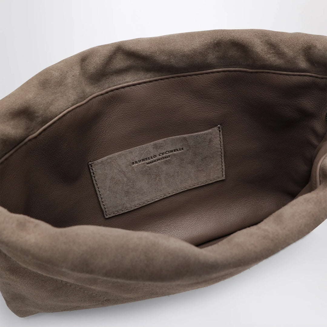 Brunello Cucinelli - BC Duo Pouch brown suede bag with monile detail