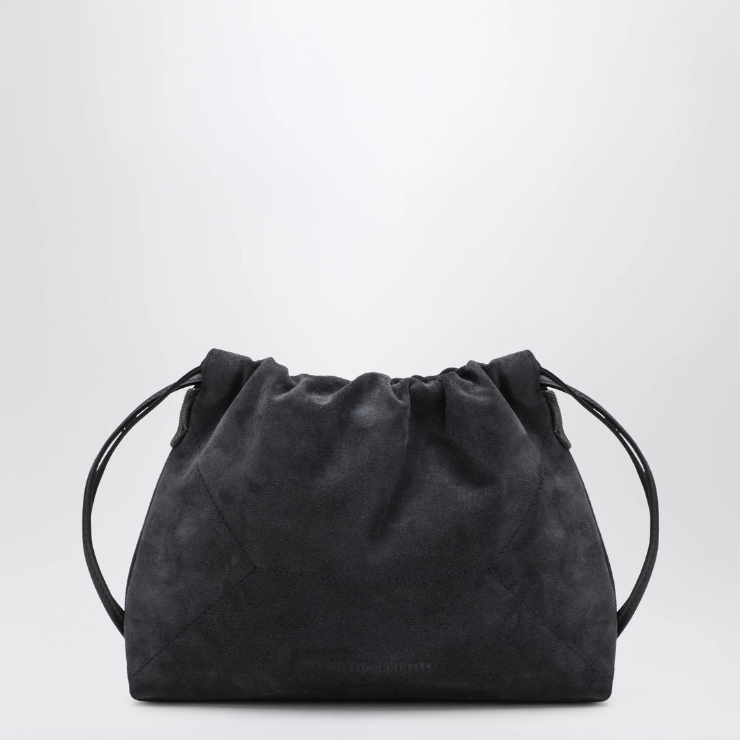 Brunello Cucinelli - BC Duo Pouch midnight blue suede bag with monile detail