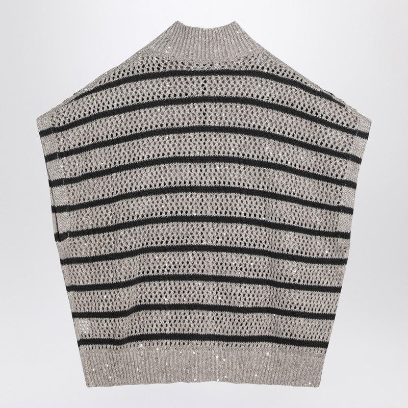 Brunello Cucinelli Striped mesh cardigan in linen blend