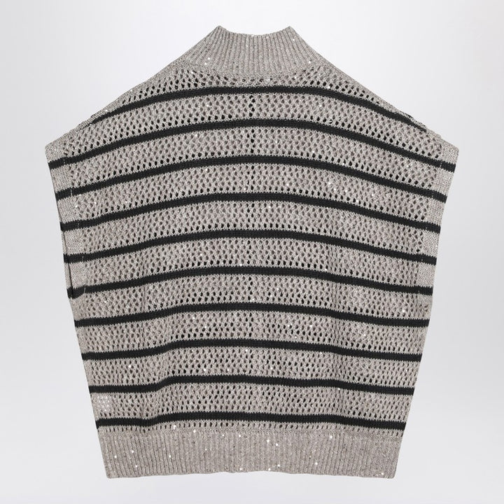 Brunello Cucinelli Striped mesh cardigan in linen blend