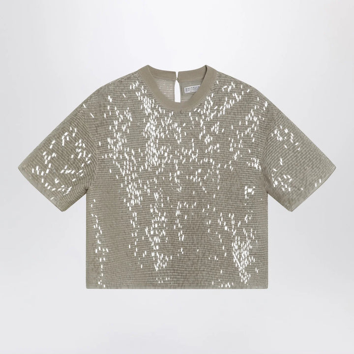 Brunello Cucinelli - Dazzling Cascade Embroidery T-shirt in Crispy silk