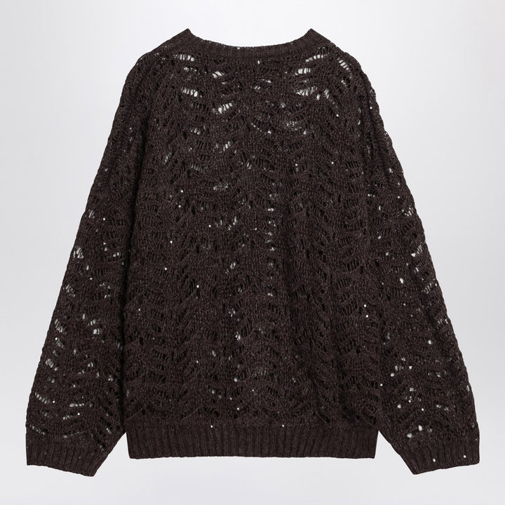 Brunello Cucinelli Brown perforated sweater with micro sequins