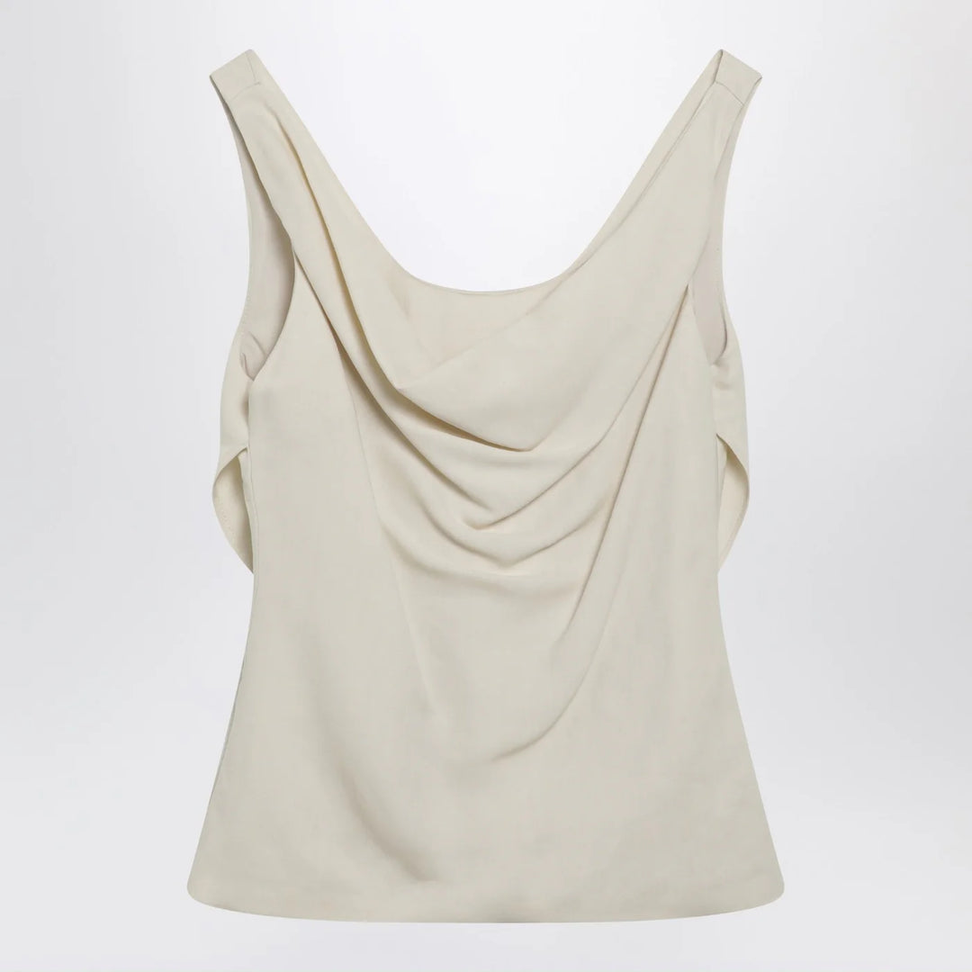 Brunello Cucinelli - Cream-colored top in Fluid viscose and linen twill