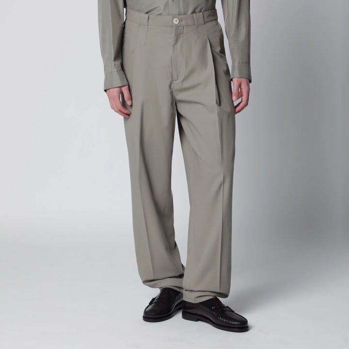 Brunello Cucinelli - Twill cotton trousers with pleats in khaki