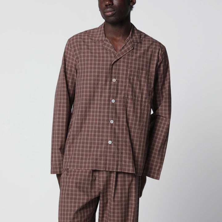 Tekla - Serra-colored cotton pajama shirt with check pattern