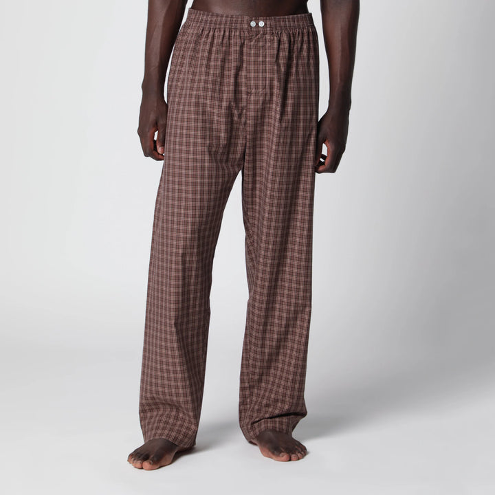 Tekla - Serra-colored cotton pajama pants with check pattern