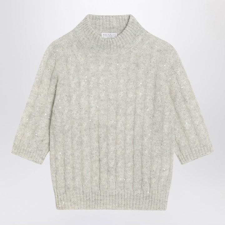 Brunello Cucinelli Light grey cable-knit sweater in mohair blend